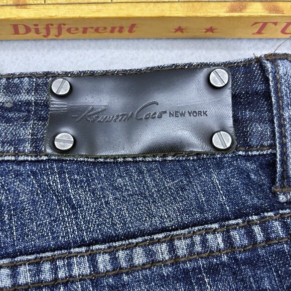 Kenneth Cole New York Men's‎ Distress Denim Blue Jeans Straight Leg Size 34×32 - Picture 9 of 12